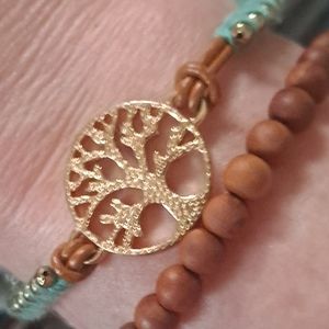 Teal/Gold/Tan tree of life bracelet